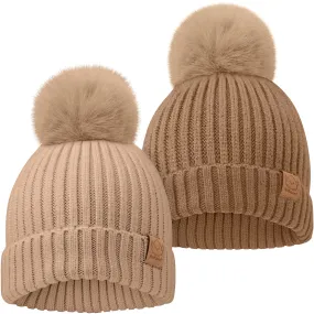 2-Pack Pom Knitted Beanie (Dune)