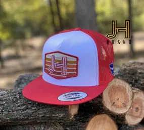 2020 Jobes Hats Trucker - White/Red Mesh Sunset JH patch