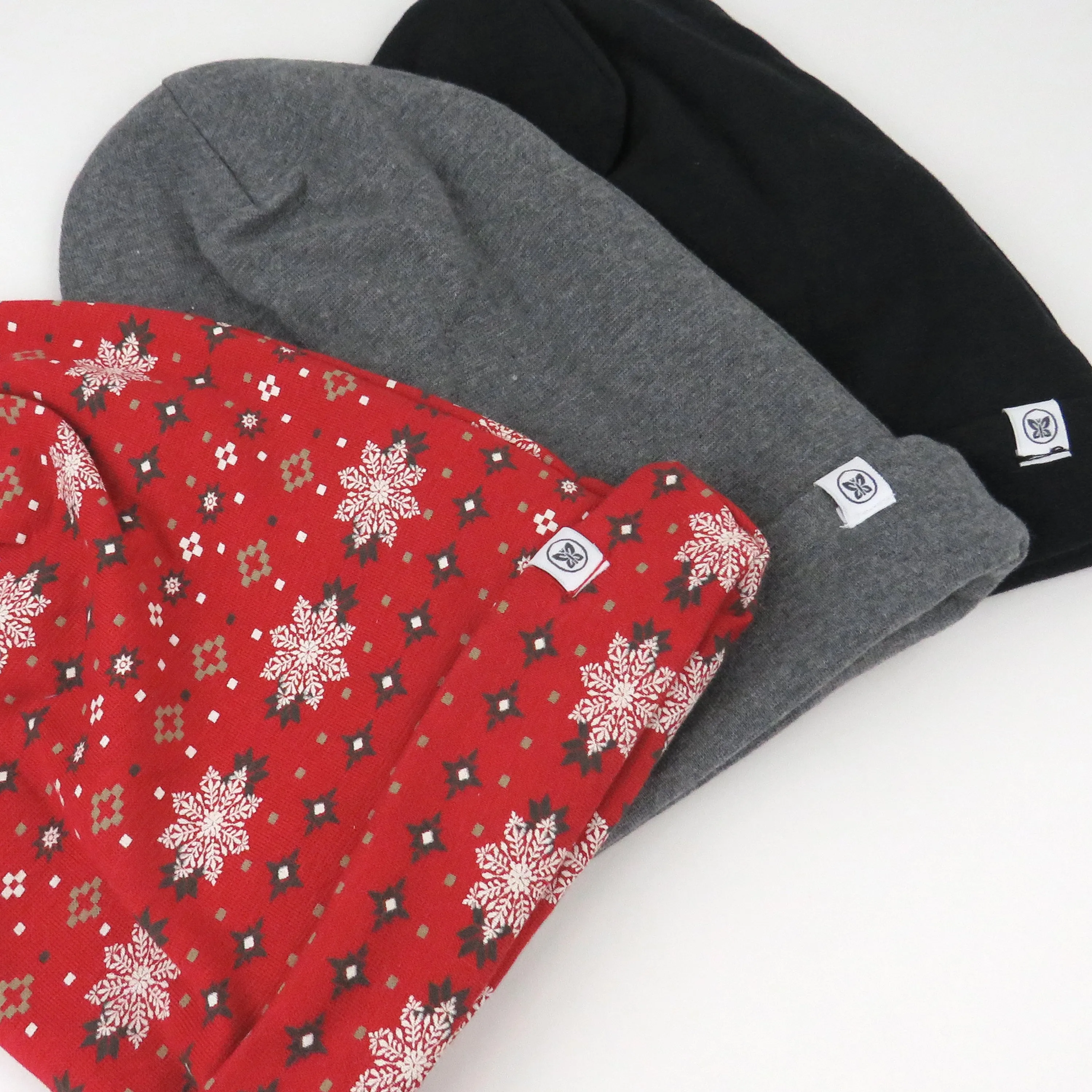 3-Pack Organic Cotton Reversible Holiday Beanie Hats