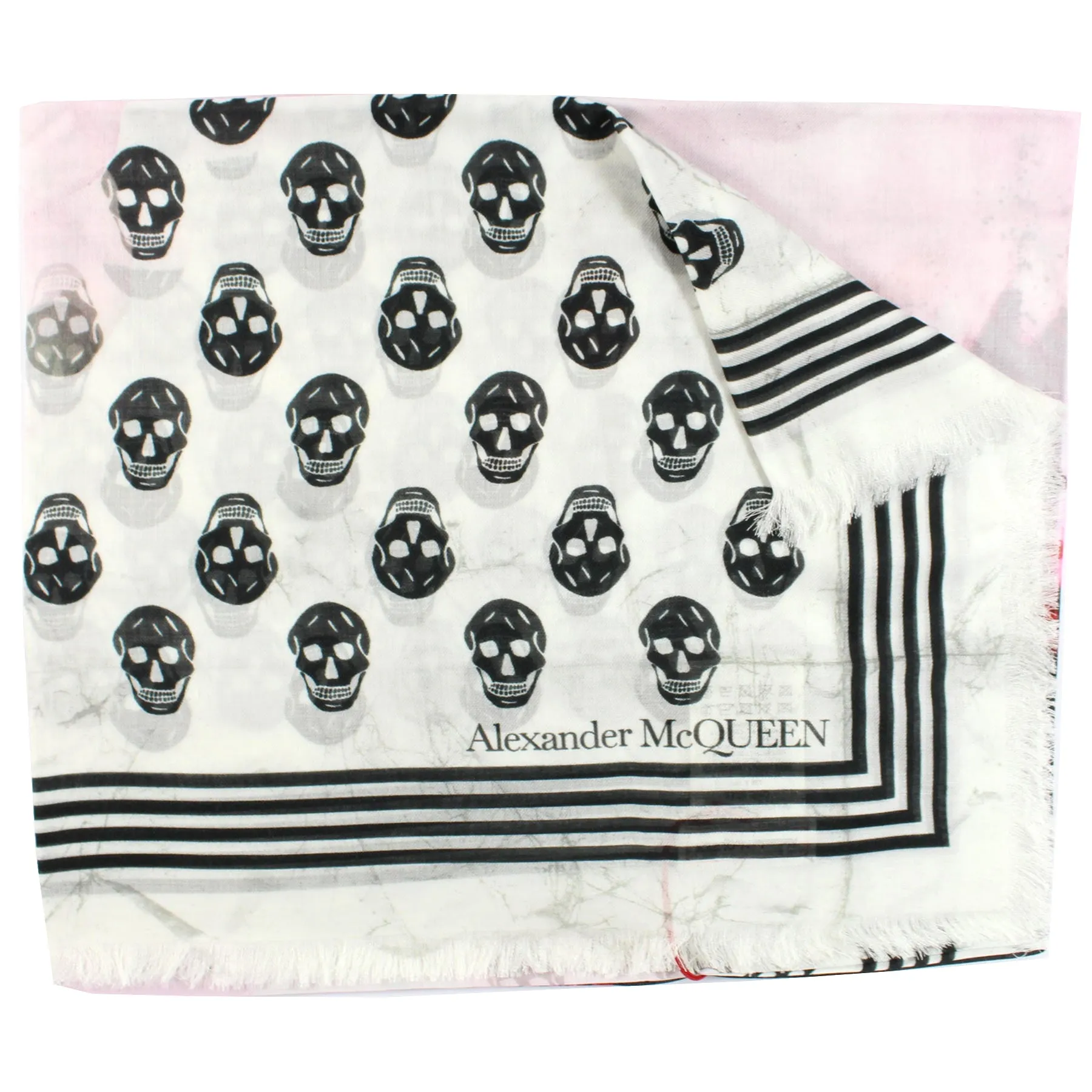 Alexander McQueen Scarf White Black Pink Biker Paper Bloom - Extra Large Silk Wrap SALE