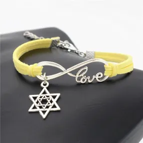 Antique Silver Star of David Charms Leather Bracelets Infinity Love Jewish Jewelry