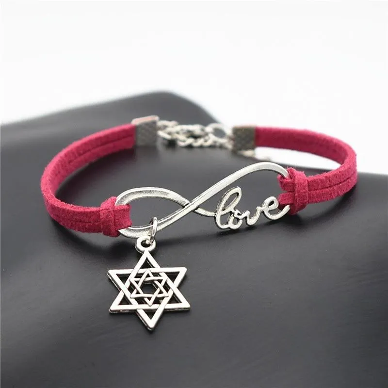 Antique Silver Star of David Charms Leather Bracelets Infinity Love Jewish Jewelry