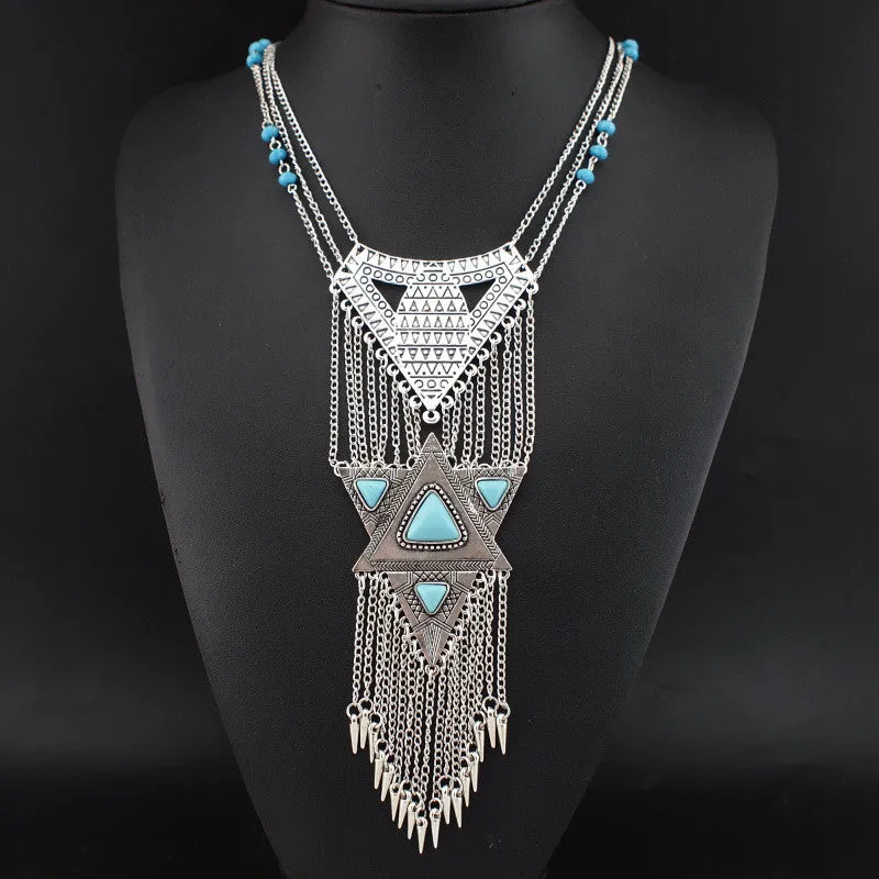 Boho Style Fashion Silver Long Chains Tassels Necklaces Vintage Alloy Collar Statement Necklace & Pendants Collier