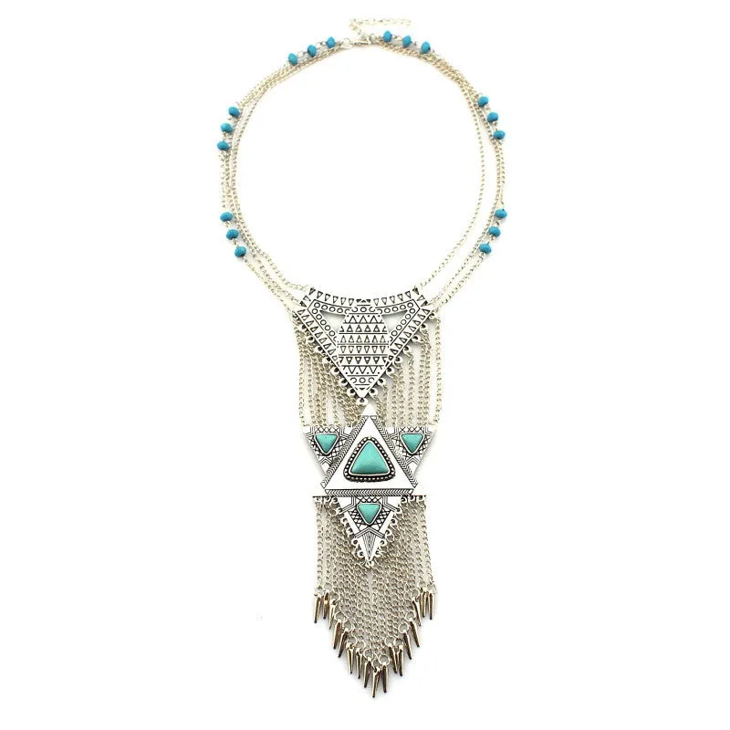 Boho Style Fashion Silver Long Chains Tassels Necklaces Vintage Alloy Collar Statement Necklace & Pendants Collier