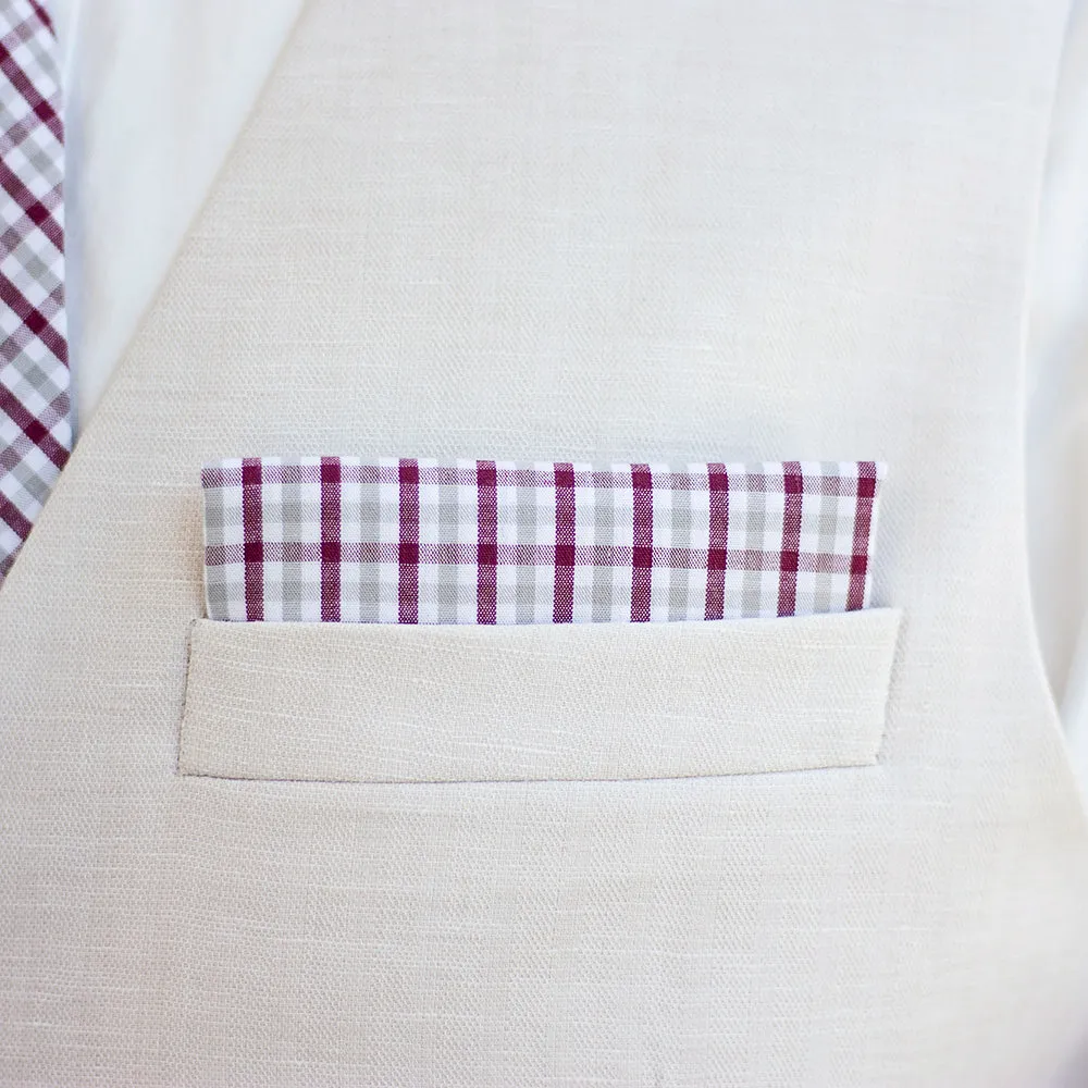 Boy's Bow Tie / Grey And Burgundy Plaid