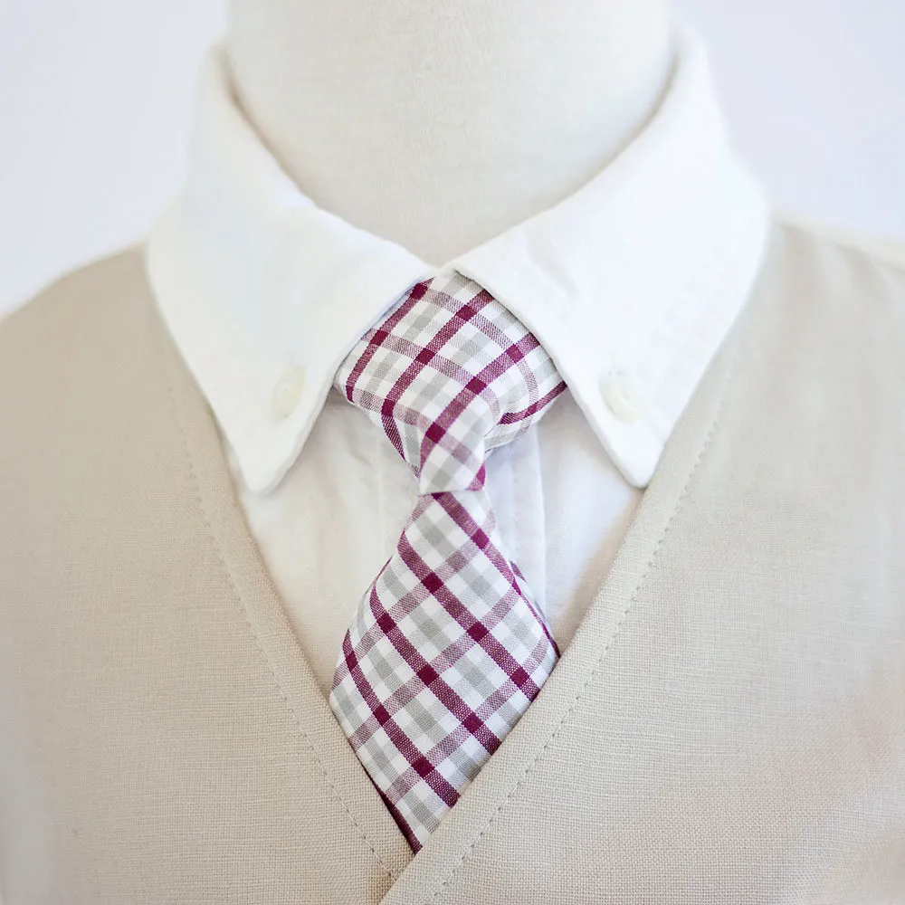 Boy's Bow Tie / Grey And Burgundy Plaid