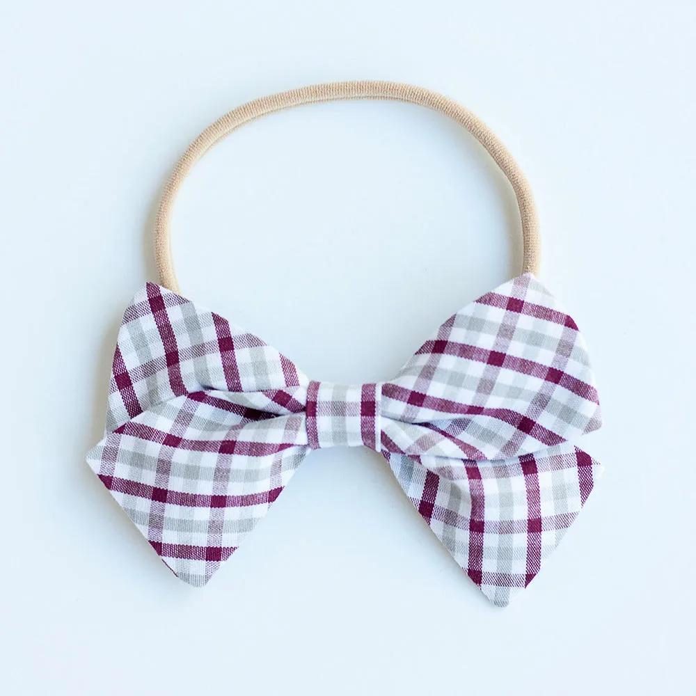 Boy's Bow Tie / Grey And Burgundy Plaid