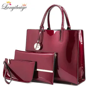 Brand 3 Sets Women Handbags High Quality Patent Leather Female Messenger Bag Luxury Tote Ladies Shoulder Crossbody Bag Clutch