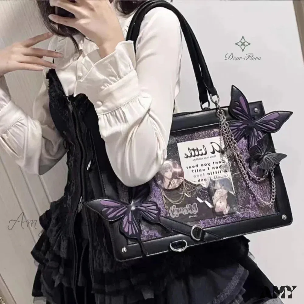 Butterfly Transparent Bag Web Spider Gothic Y2K Chain Labyrinth Letter