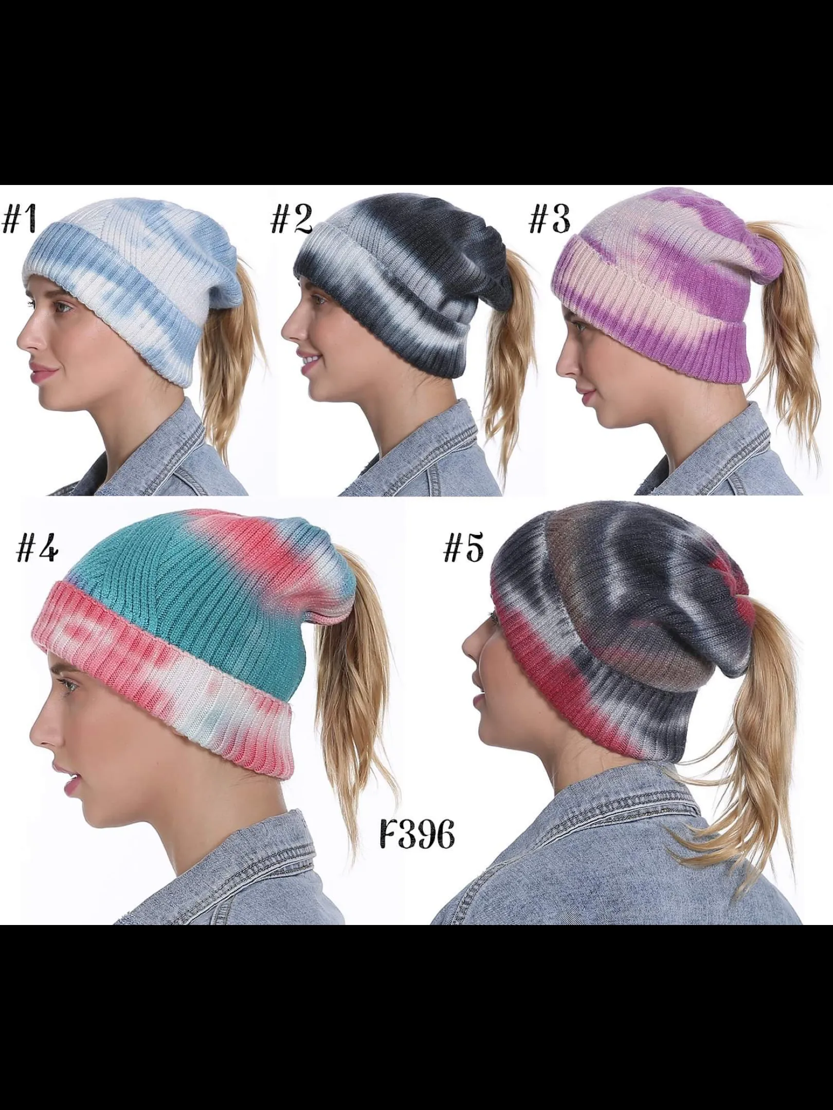 C.C. Tiedye Ponytail Beanies - Assorted Colors