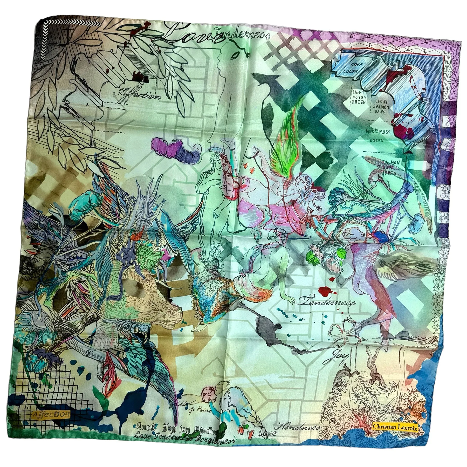 Christian Lacroix Scarf Love Tenderness Design - Twill Silk Square Foulard