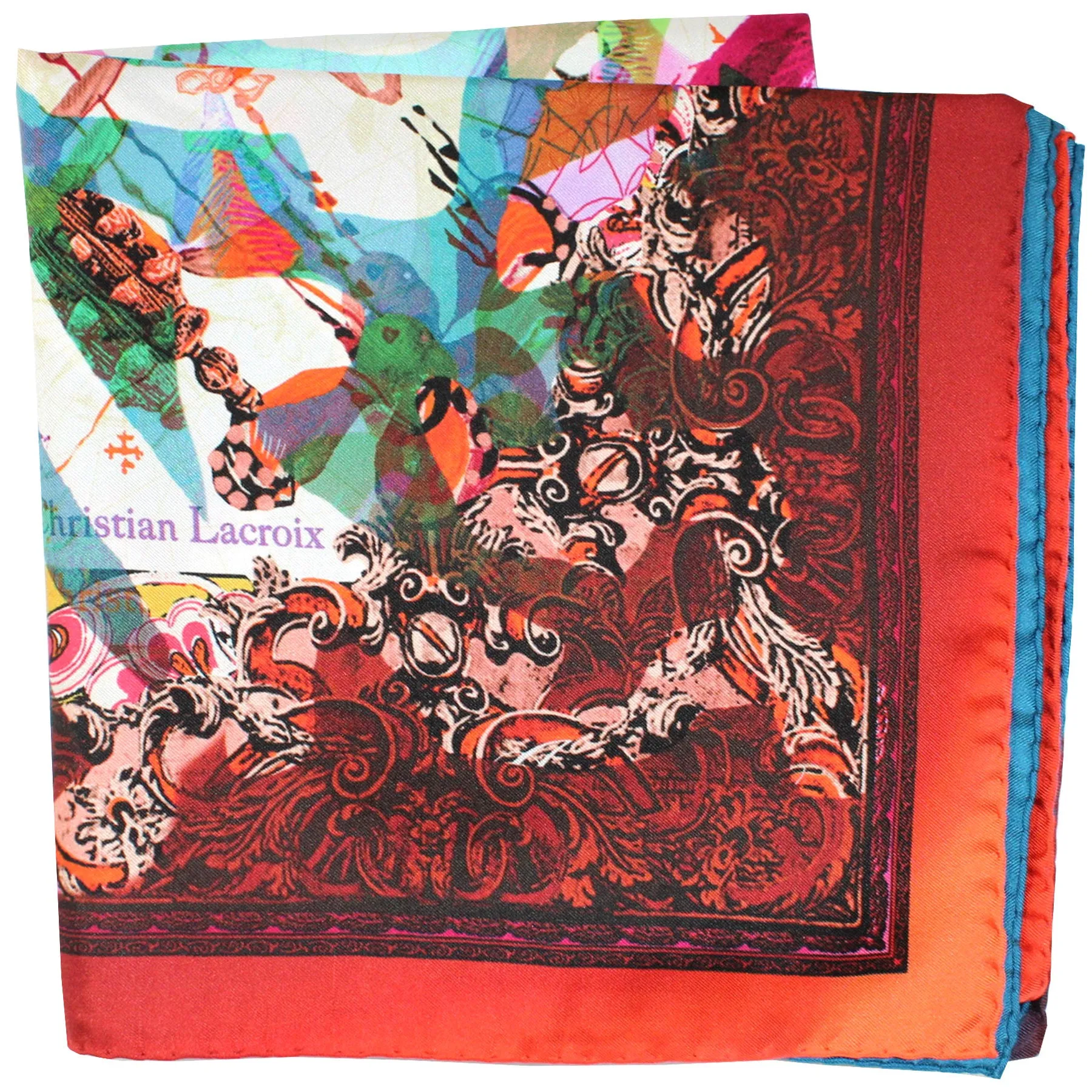 Christian Lacroix Scarf Red Blue Green Models - Large 36 Inch Square Twill Silk Scarf