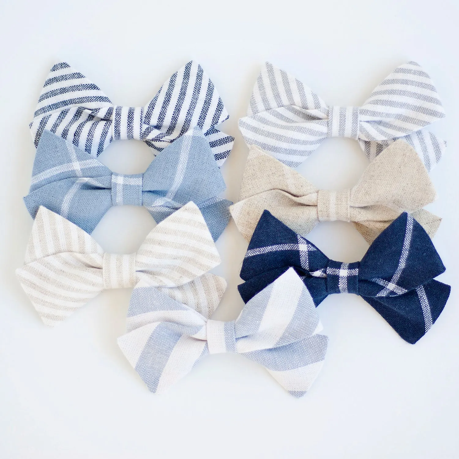 Classic Hair Bow Clip Or Headband / Navy Linen Window Pane