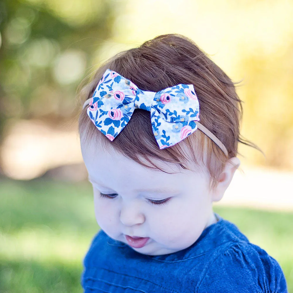 Classic Hair Bow Clip Or Headband / Rosa In Navy