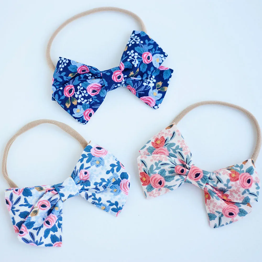 Classic Hair Bow Clip Or Headband / Rosa In Navy