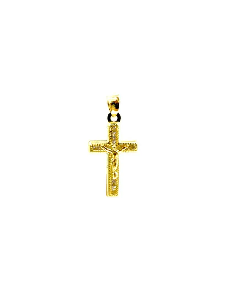 CZ Cross Pendant Charm Necklace Figaro Chain 24x14mm Jesus Christ Religious Medal Protection