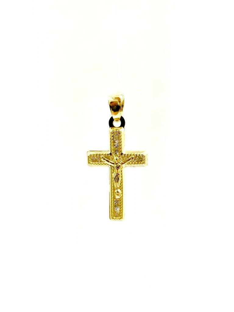 CZ Cross Pendant Charm Necklace Figaro Chain 24x14mm Jesus Christ Religious Medal Protection