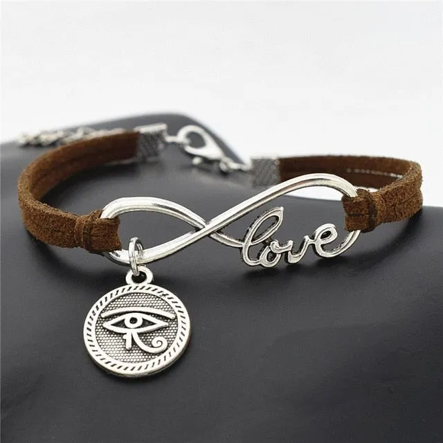 Fashion Love Infinity Eyes of Horus Lucky Charms Leather Bracelets