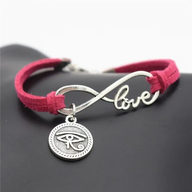 Fashion Love Infinity Eyes of Horus Lucky Charms Leather Bracelets