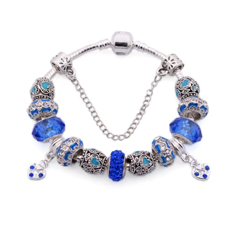 Fashion plated Silver Field of Daisies Murano Glass&Crystal European Charm Beads Fits diy Style charms Bracelets