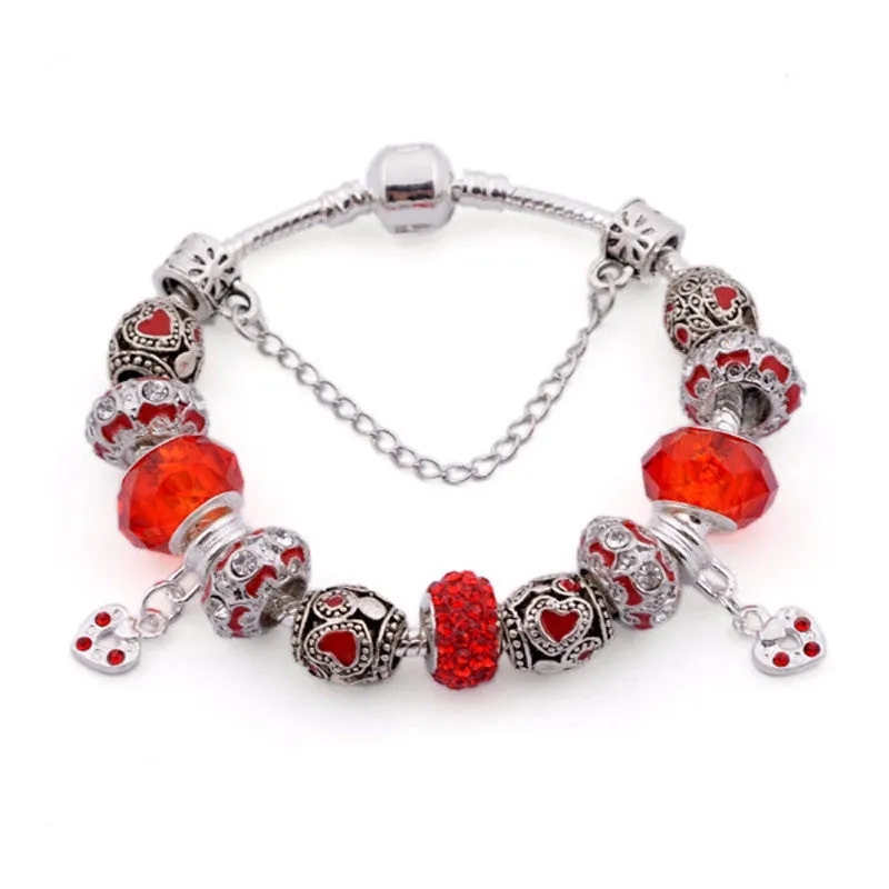 Fashion plated Silver Field of Daisies Murano Glass&Crystal European Charm Beads Fits diy Style charms Bracelets