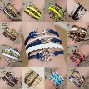 Fashion Vintage Infinity Anchor Hook Artificial Leather Bracelet Men Women Bracelets & Bangles Jewelry