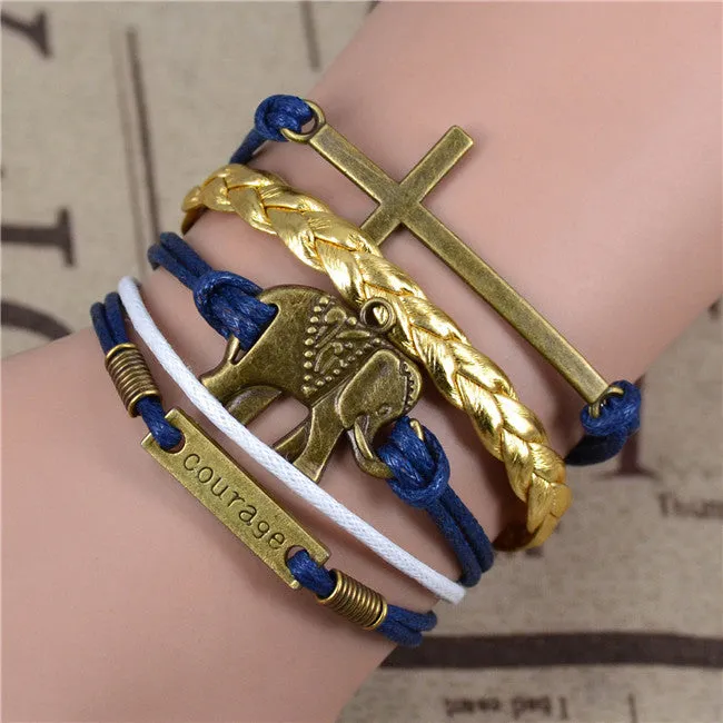 Fashion Vintage Infinity Anchor Hook Artificial Leather Bracelet Men Women Bracelets & Bangles Jewelry