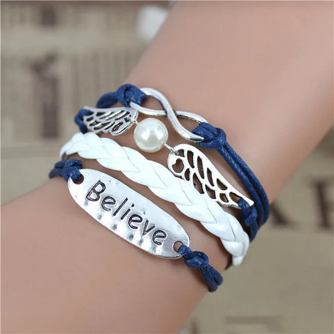 Fashion Vintage Infinity Anchor Hook Artificial Leather Bracelet Men Women Bracelets & Bangles Jewelry