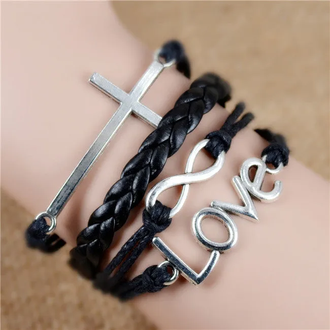 Fashion Vintage Infinity Anchor Hook Artificial Leather Bracelet Men Women Bracelets & Bangles Jewelry