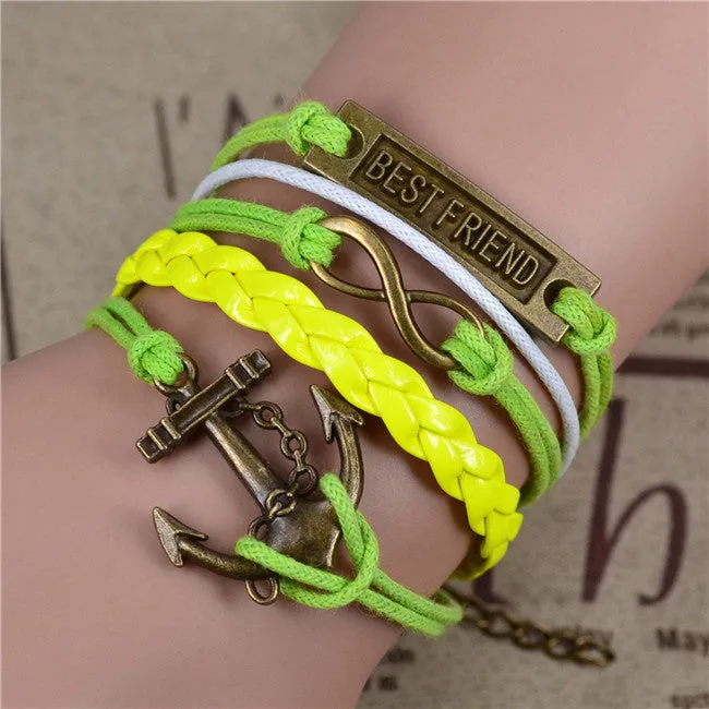 Fashion Vintage Infinity Anchor Hook Artificial Leather Bracelet Men Women Bracelets & Bangles Jewelry