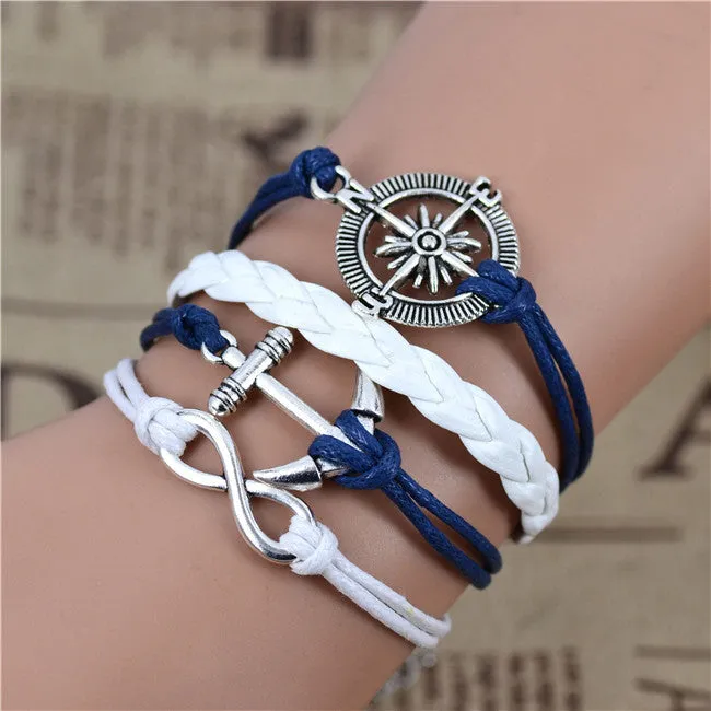 Fashion Vintage Infinity Anchor Hook Artificial Leather Bracelet Men Women Bracelets & Bangles Jewelry