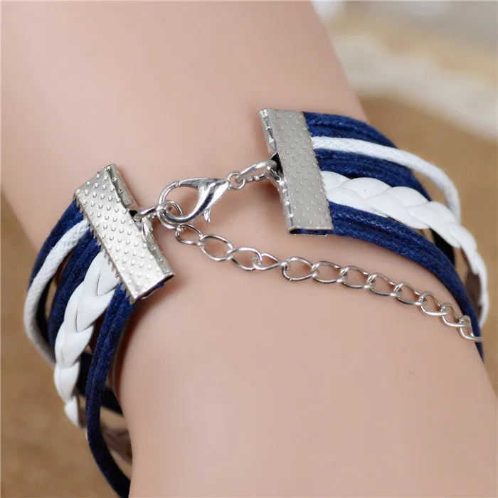 Fashion Vintage Infinity Anchor Hook Artificial Leather Bracelet Men Women Bracelets & Bangles Jewelry