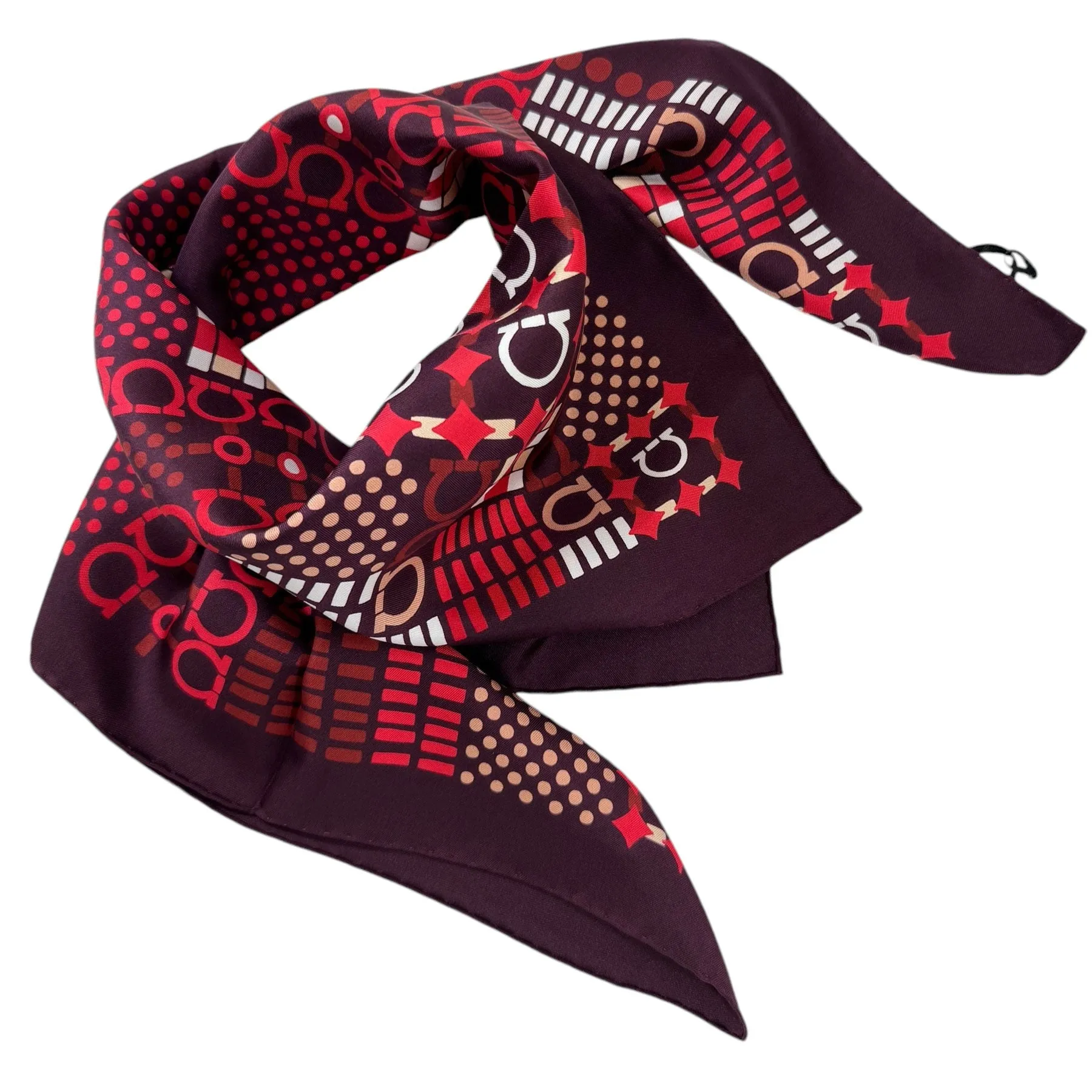 Ferragamo Scarf Burgundy Red Gancini - Twill Silk Foulard - New Collection SALE