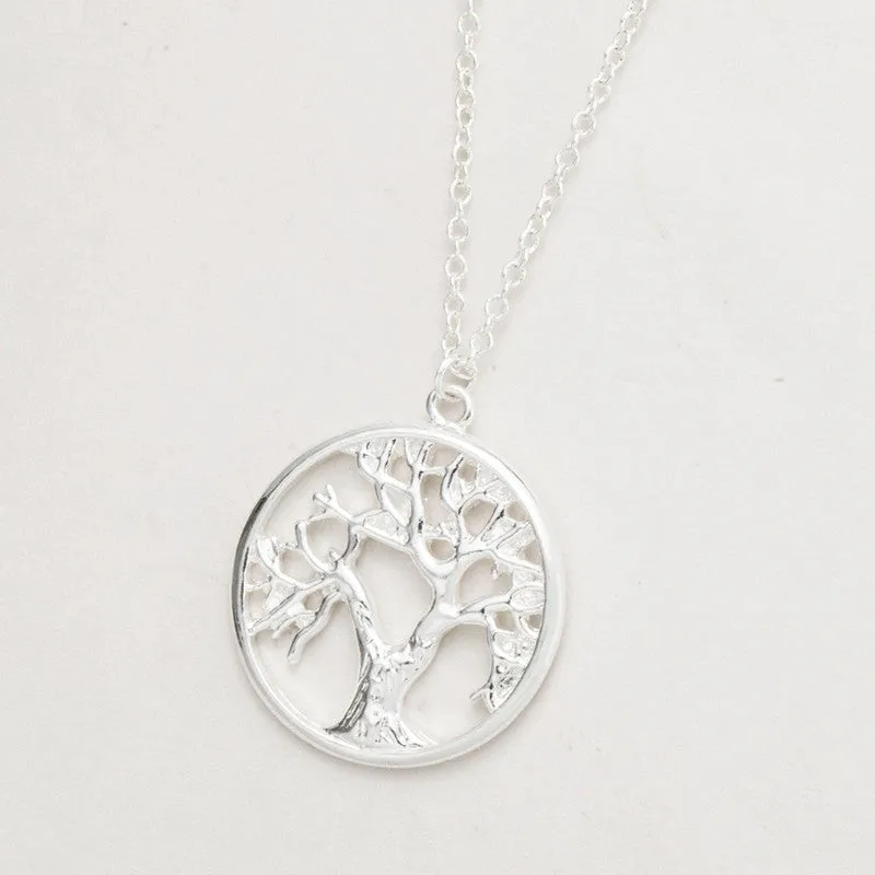 Gold and Silver Plated Tree of Life Pendant Necklace Cute Tiny Tree in Circle Necklaces