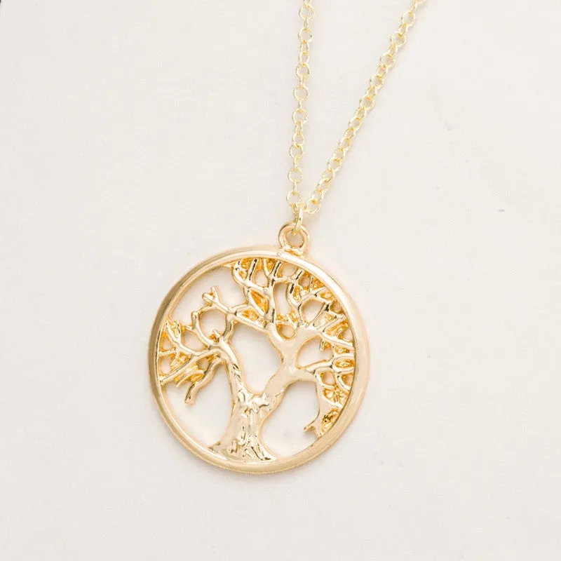 Gold and Silver Plated Tree of Life Pendant Necklace Cute Tiny Tree in Circle Necklaces