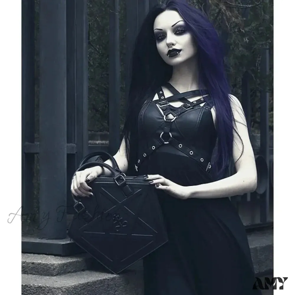 Gothic Leather Pentagram Punk Chain Black Women Darkness Star Handbag Soft