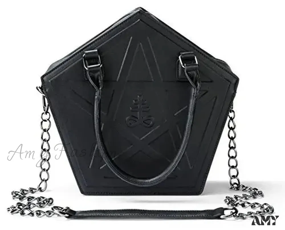 Gothic Leather Pentagram Punk Chain Black Women Darkness Star Handbag Soft