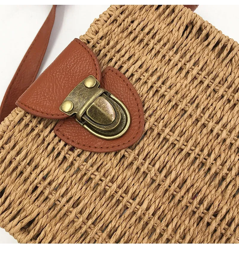 Hand-Woven Candy Color Women Straw Bag