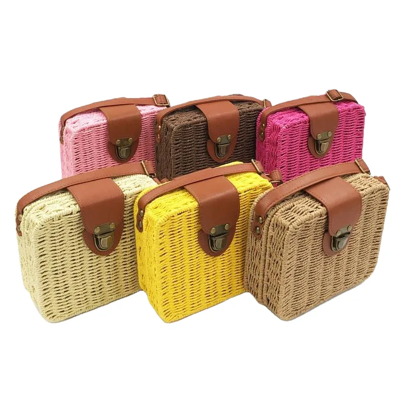 Hand-Woven Candy Color Women Straw Bag