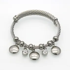 High Polish Smooth Cabochon Charms Bracelets Adjustable Expandable Stainless Steel Wire Bangles For Women Fine Jewelry