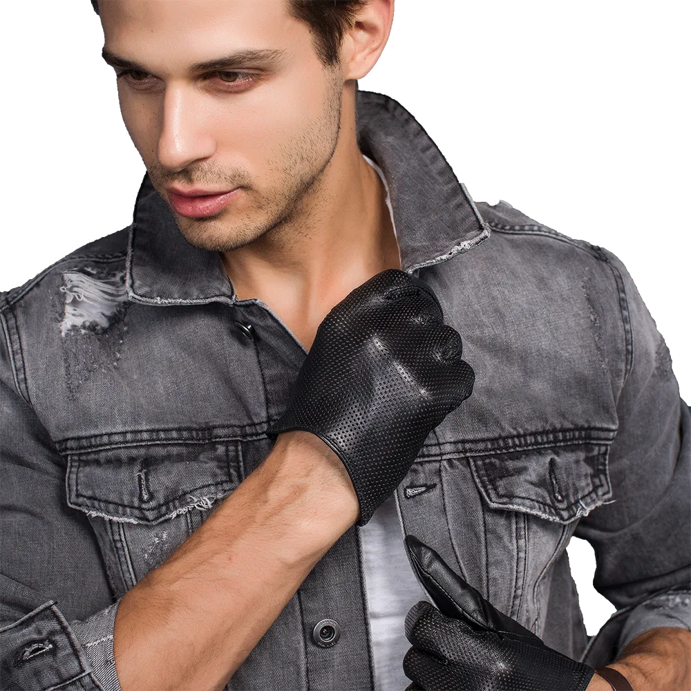 HighShine Men's Unlined Mesh Genuine Leather Gloves Touchscreen Breathable Soft Lambskin  Driving Retro Motorcycle gloves