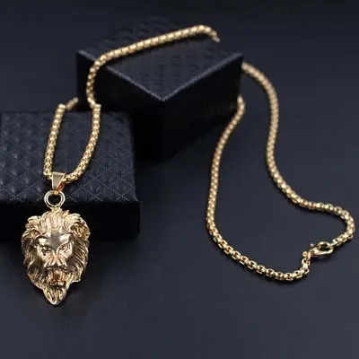 Hiphop Rock Animal Stainless Steel Lion Head Gold Sliver Black Color Chain Necklaces Pendant For Men Fashion Jewelry XLCT005