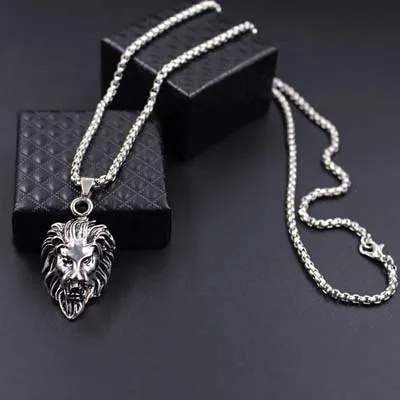 Hiphop Rock Animal Stainless Steel Lion Head Gold Sliver Black Color Chain Necklaces Pendant For Men Fashion Jewelry XLCT005