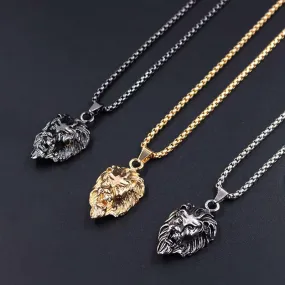 Hiphop Rock Animal Stainless Steel Lion Head Gold Sliver Black Color Chain Necklaces Pendant For Men Fashion Jewelry XLCT005