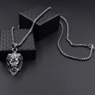 Hiphop Rock Animal Stainless Steel Lion Head Gold Sliver Black Color Chain Necklaces Pendant For Men Fashion Jewelry XLCT005