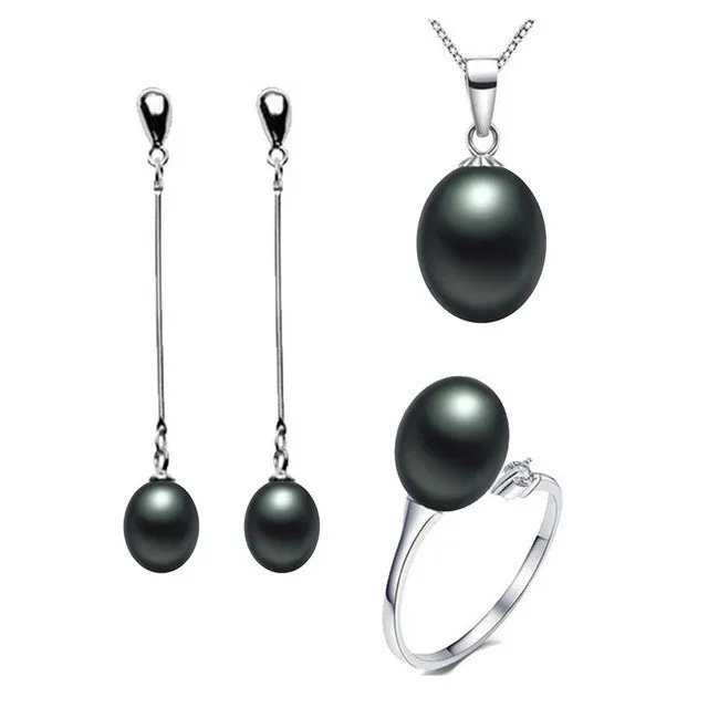 Hot selling Black Pearl Jewelry sets Fashion 925 sterling silver jewelry for women wedding/party jewelry