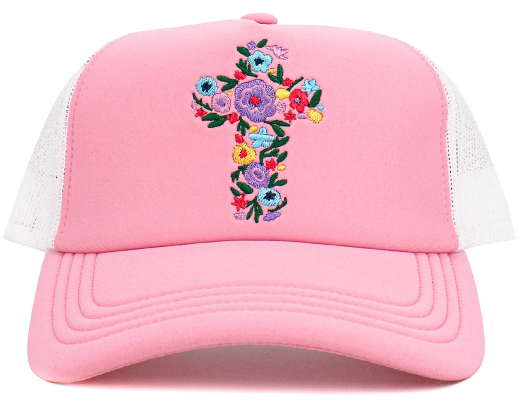 KBV1585 Floral Cross Meshback Trucker Cap