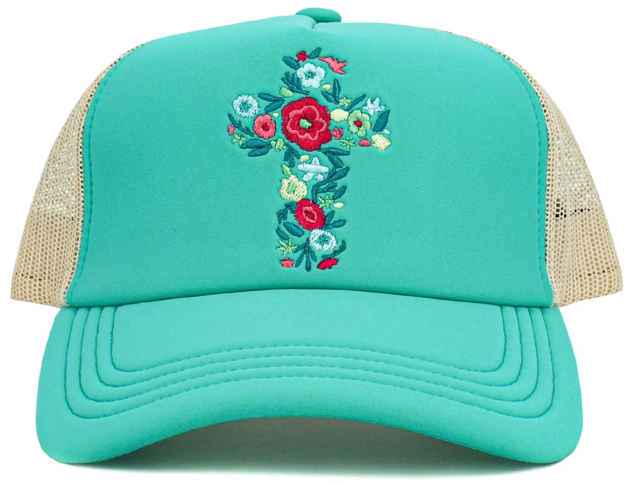 KBV1585 Floral Cross Meshback Trucker Cap