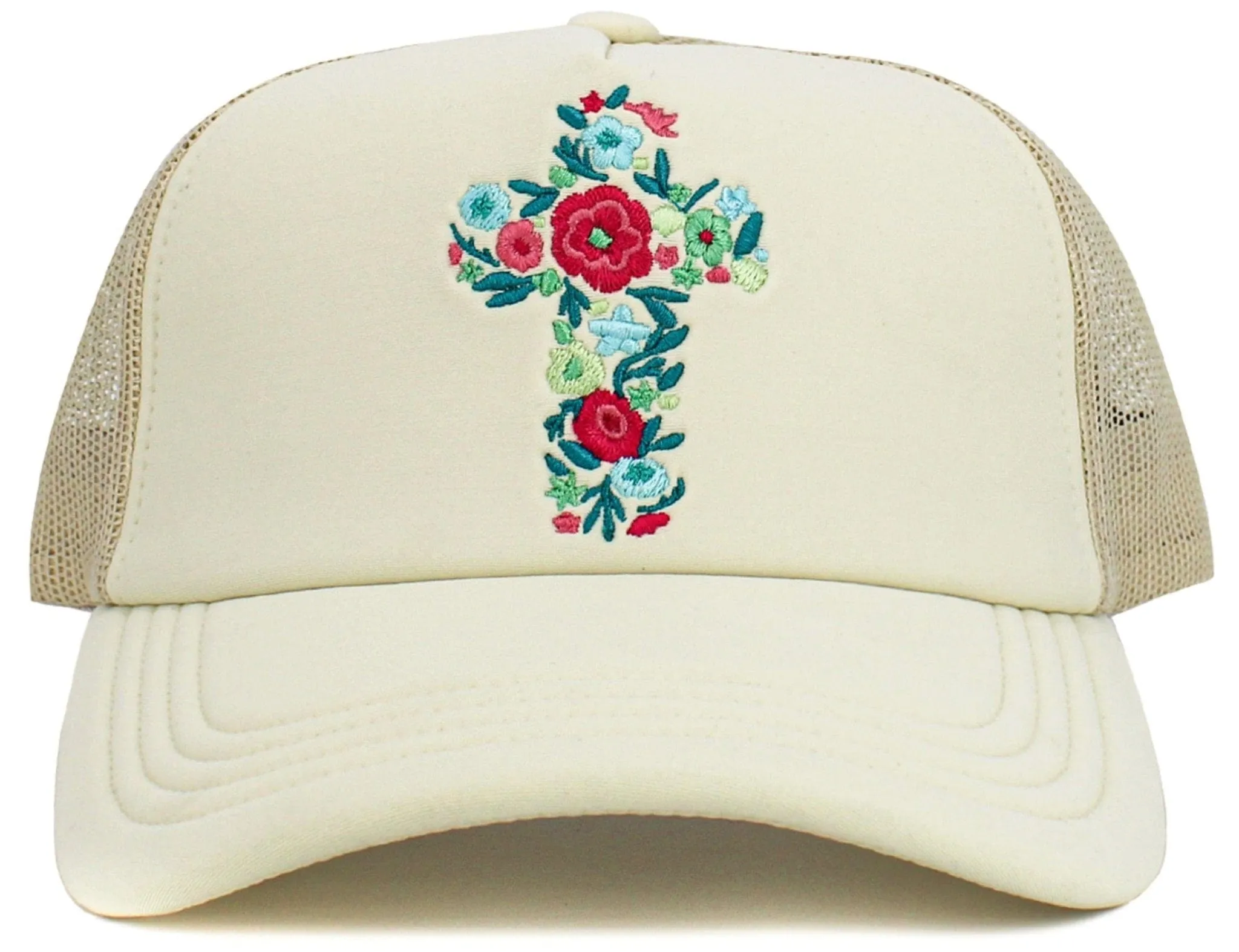 KBV1585 Floral Cross Meshback Trucker Cap