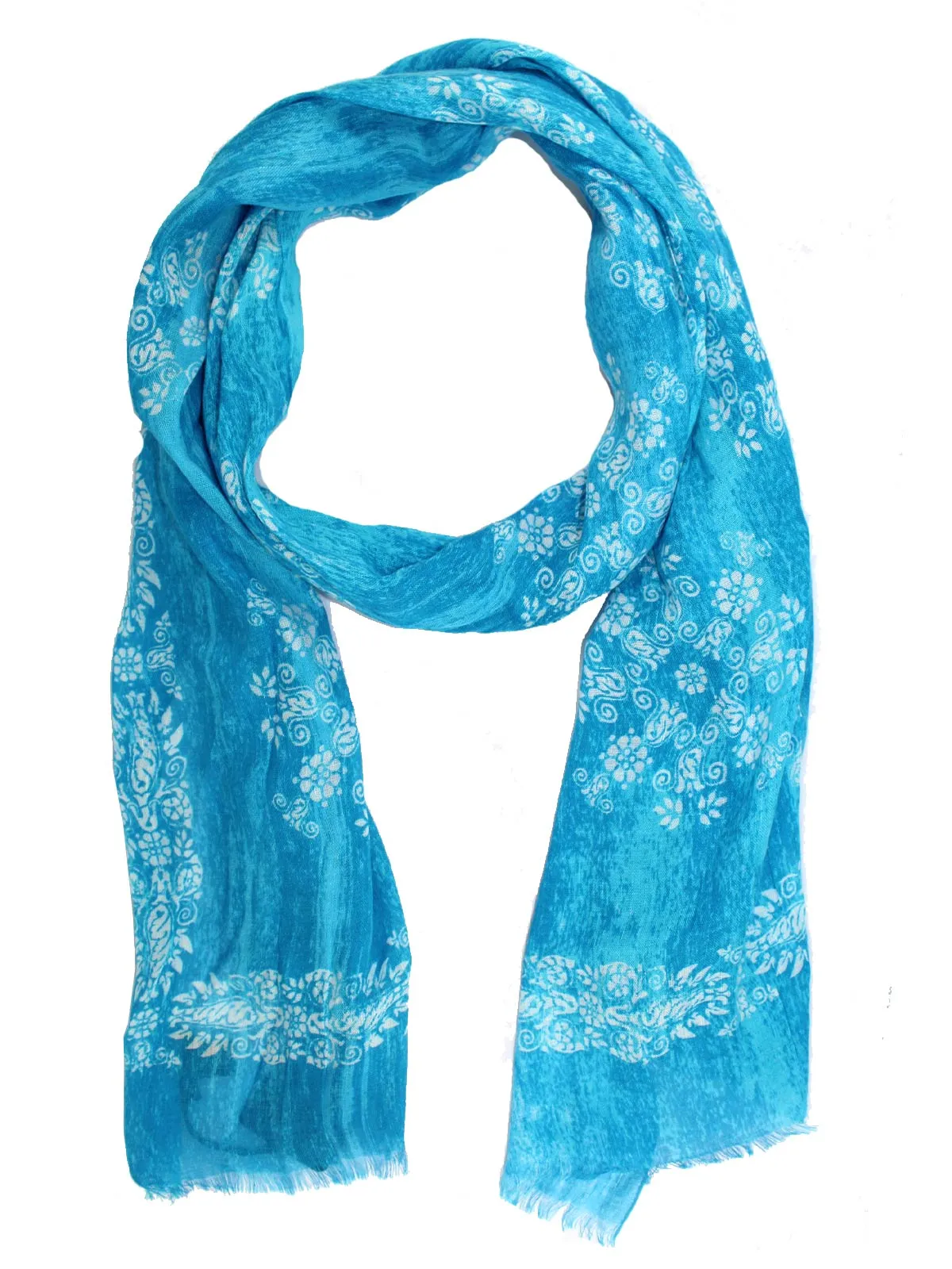 Kiton Scarf Aqua Floral Design - Linen FINAL SALE